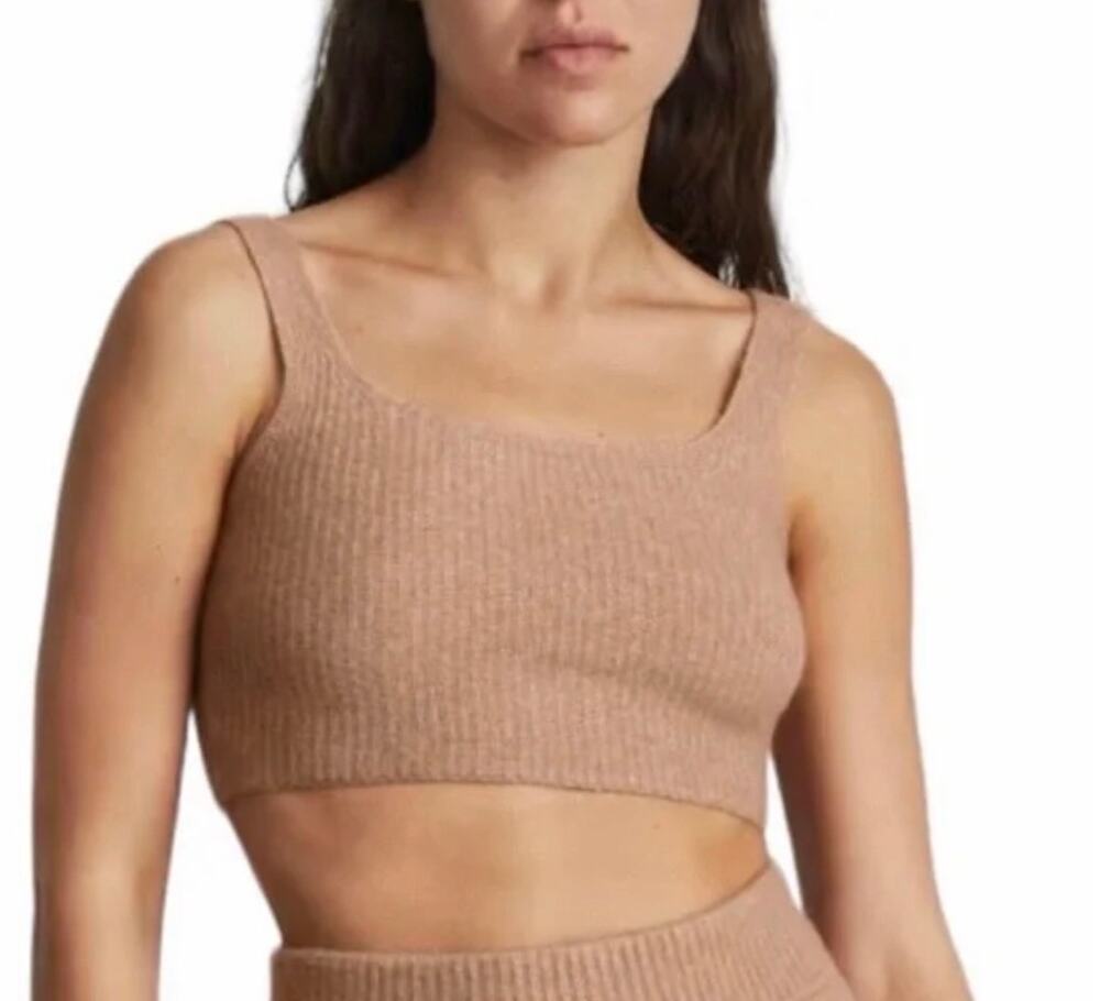 Everlane Cozy Stretch Crop Tank Wool Blend Heathered Camel/Tan Size Small